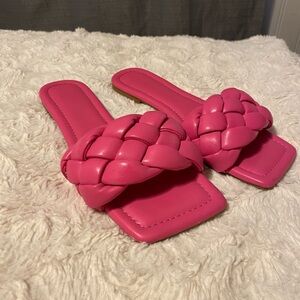 Chic Pink Braided Slide Sandals
